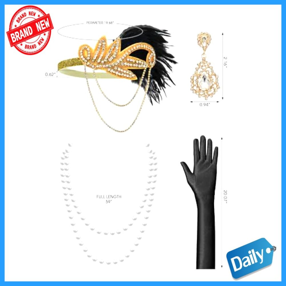 1920s Flapper Dress with Accessories Set, Mesh Fabric, Sequin Fringe - Picture 5 of 6